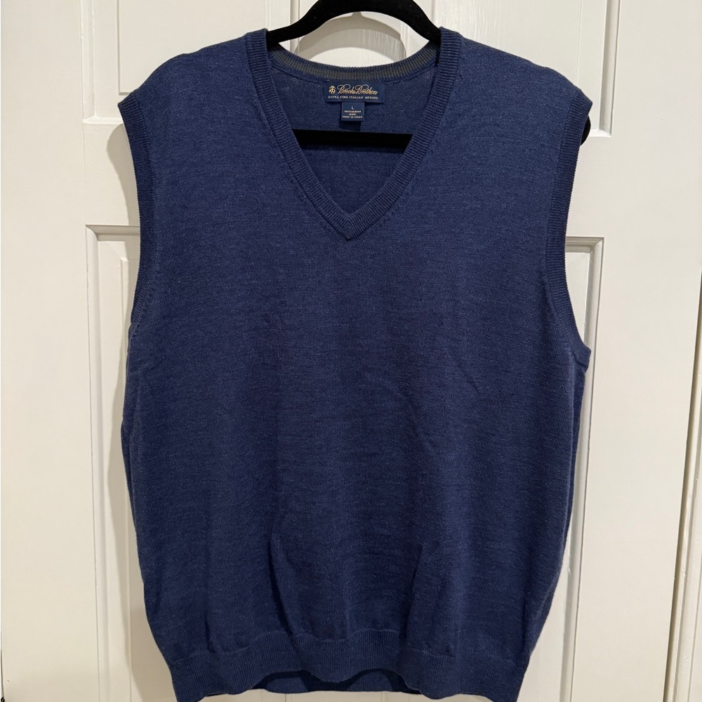 Brooks Brothers Men's Blue EXTRA FINE ITALIAN MERINO Sweater Vest, Size L